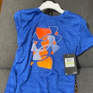 Under Armour Kids Tee in Blue with Orange Accents